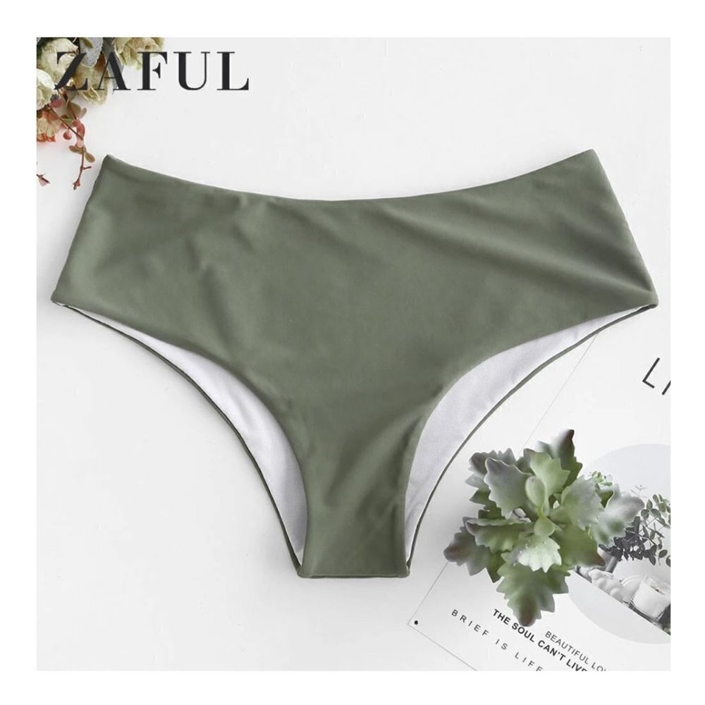 Zaful Mid-high Waist Olive Bikini Bottom